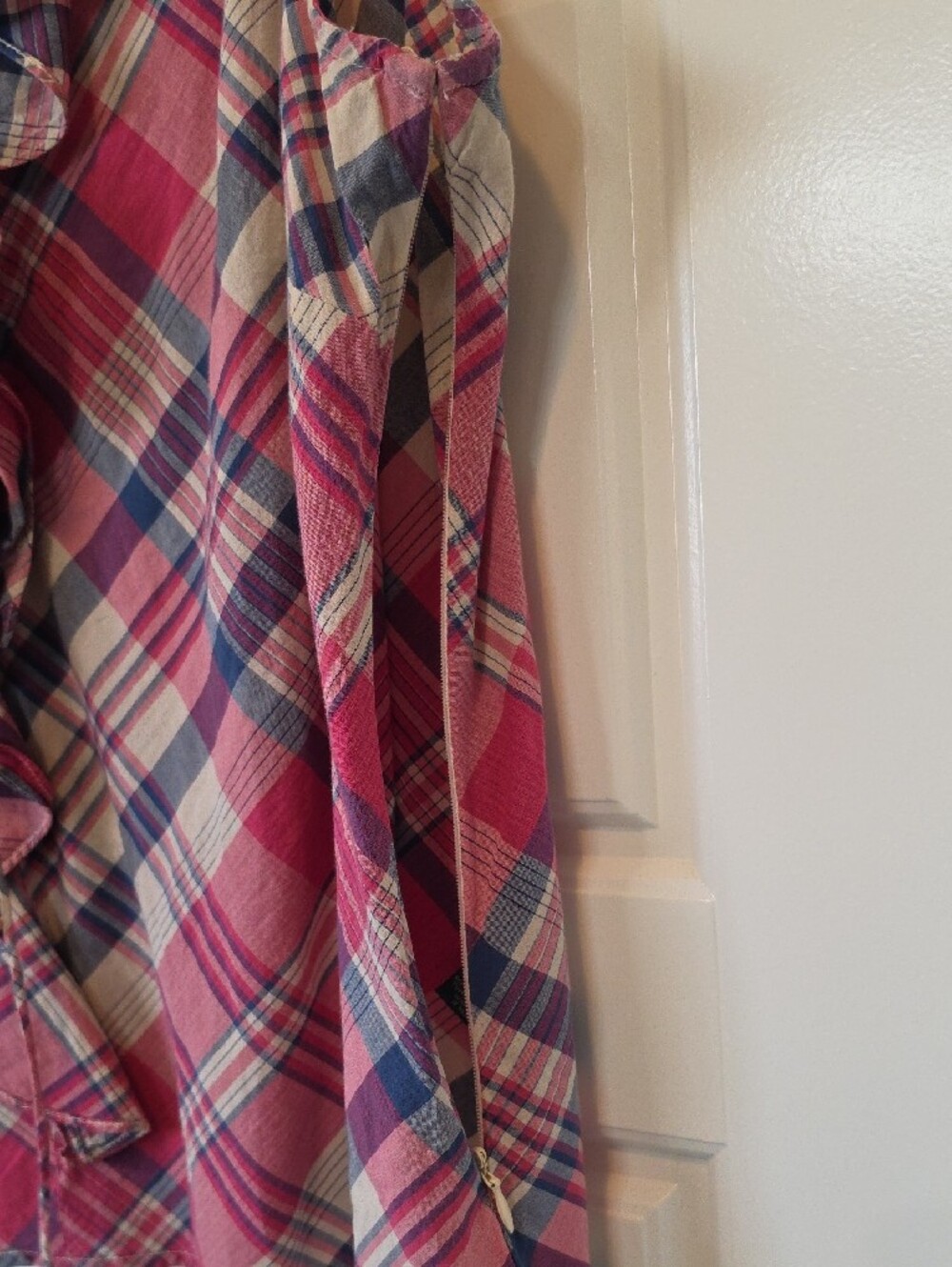 Ralph Lauren Pink Plaid Ruffle Front Sleeveless Fitted Blouse - XL - Picture 5 of 8